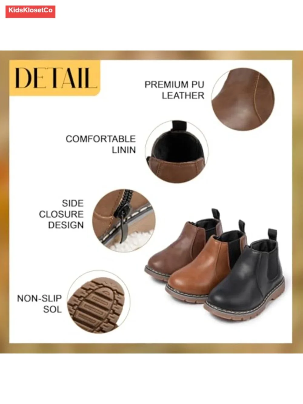 Kids Unisex Waterproof PU Leather Chelsea Ankle Boots Non-Slip